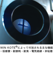 WIN KOTEによって付加される主な機能/・低摩擦・耐摩耗・耐食・電気絶縁・非粘着
